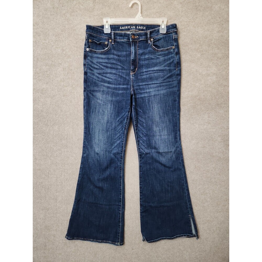 American Eagle Super High Rise Flare Jeans Womens 16 Blue Dark Wash Next Level